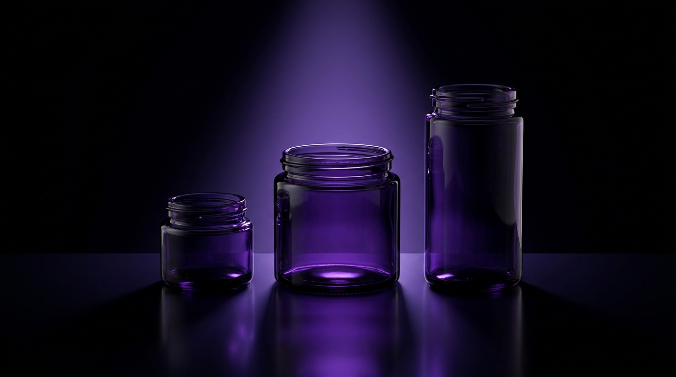 Miron violet-glass vessel forms used across the ASCENTIALS system